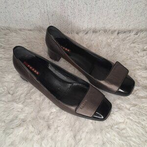 PRADA Black Patent Cap-toe w/ Bronze Leather Strap Size 40